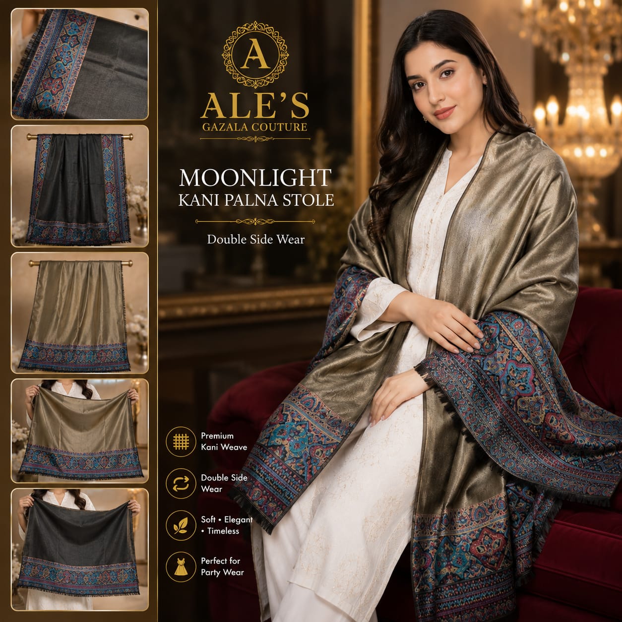 Moonlight Kani Palna Reversible Stole – Double Side