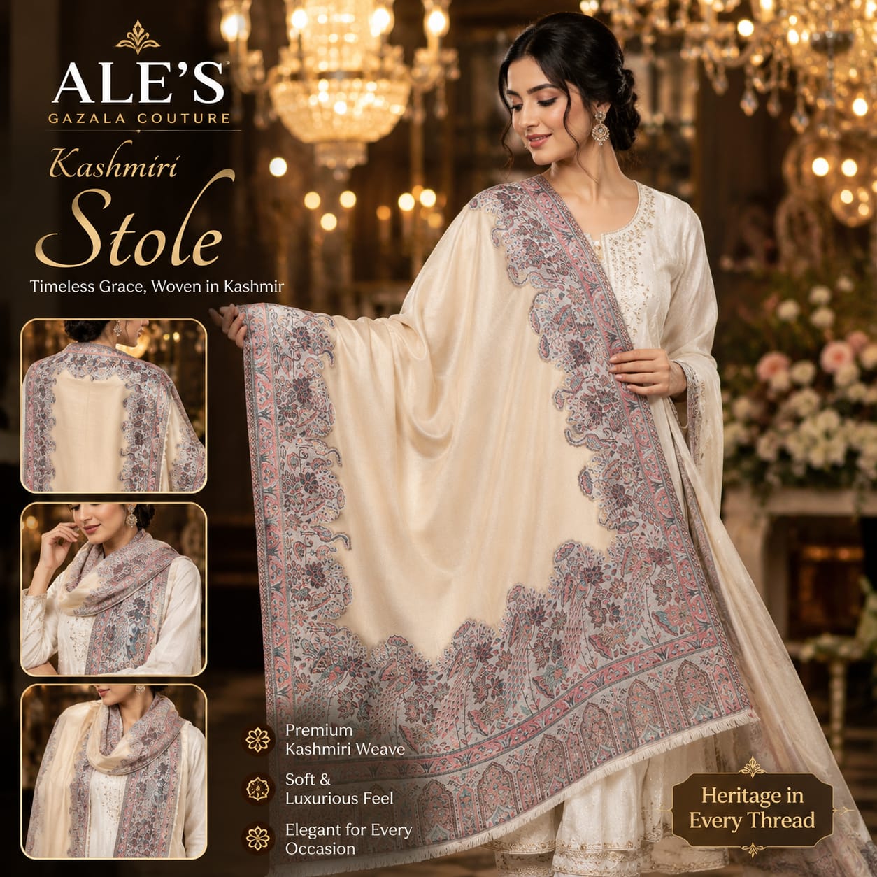 Premium Kashmiri Stole – Traditional Paisley & Floral Heritage Design | Soft & Luxurious Wrap