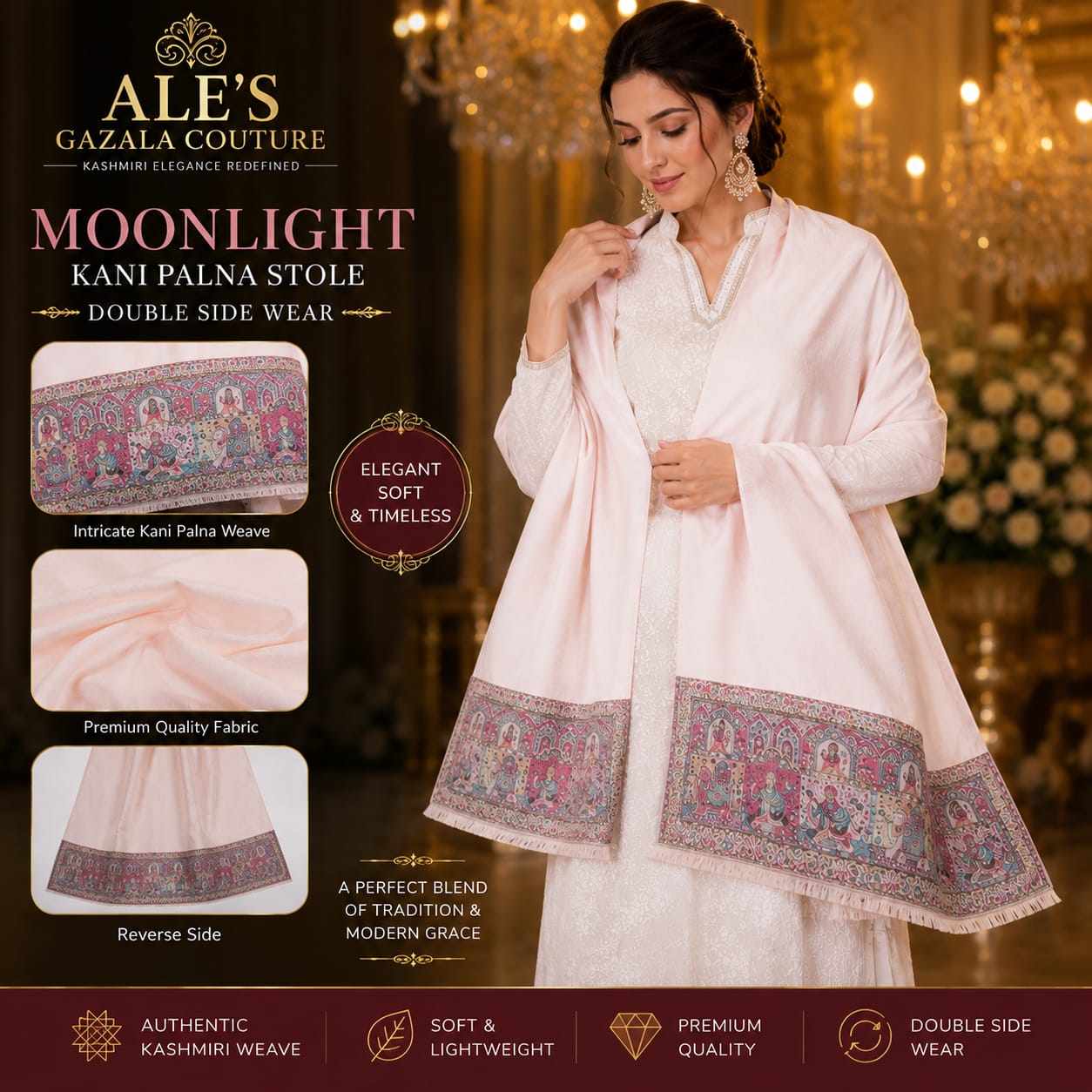 Moonlight Kani Palna Reversible Stole – Double Side