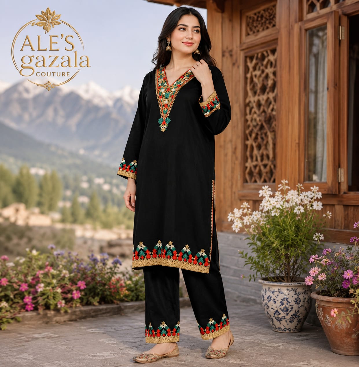 *Co-Ord Set/Pheran Suit with Kashmiri Embroidery & Golden Zari Work*